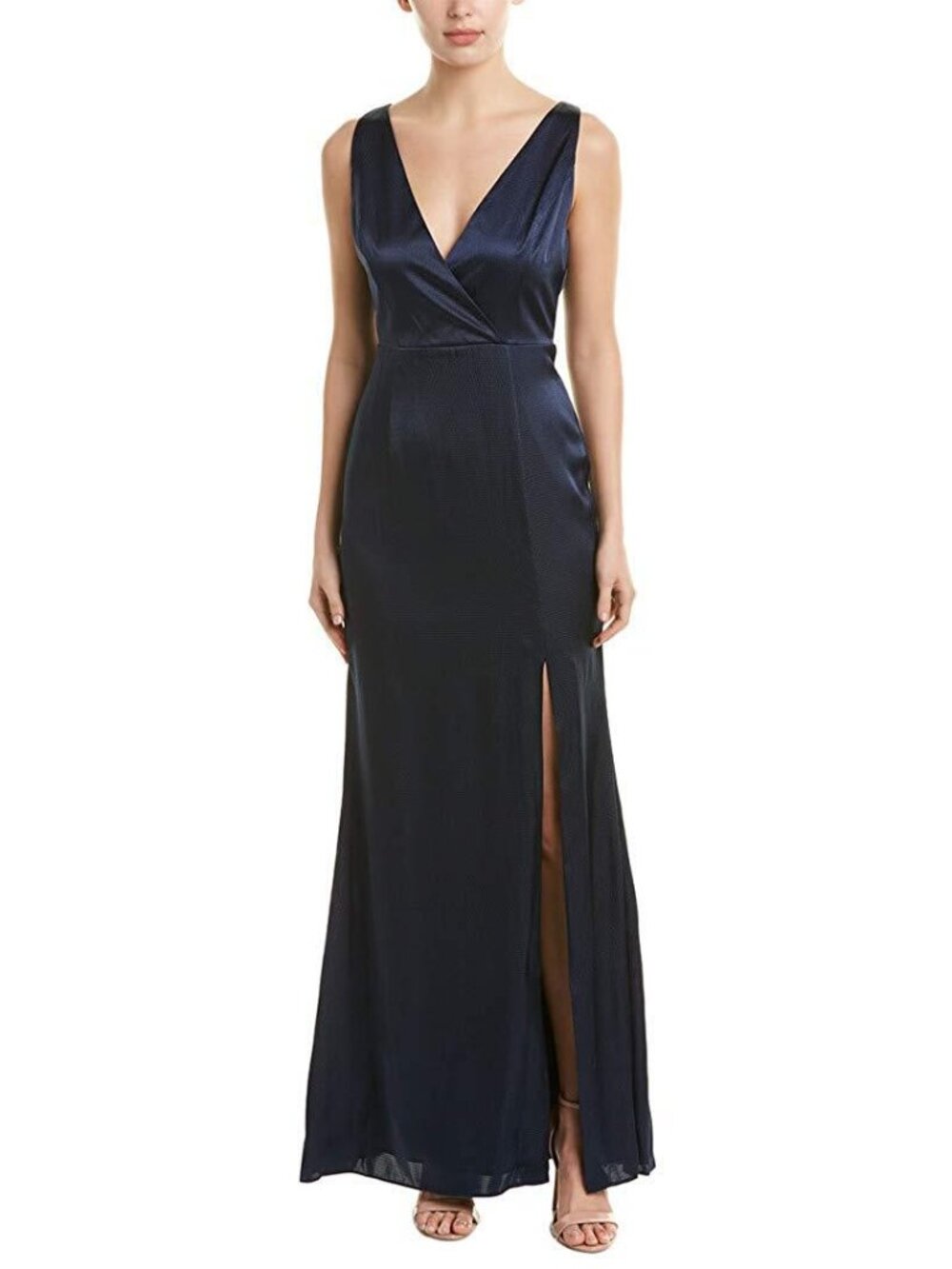 Adrianna Papell Womens V Neck Satin Slit Gown